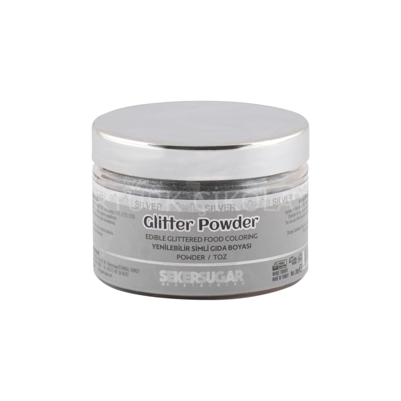 ŞEKER&SUGAR GLİTTER POWDER YENİLEBİLİR TOZ SİMLİ GIDA BOYASI GÜMÜŞ 20 GR