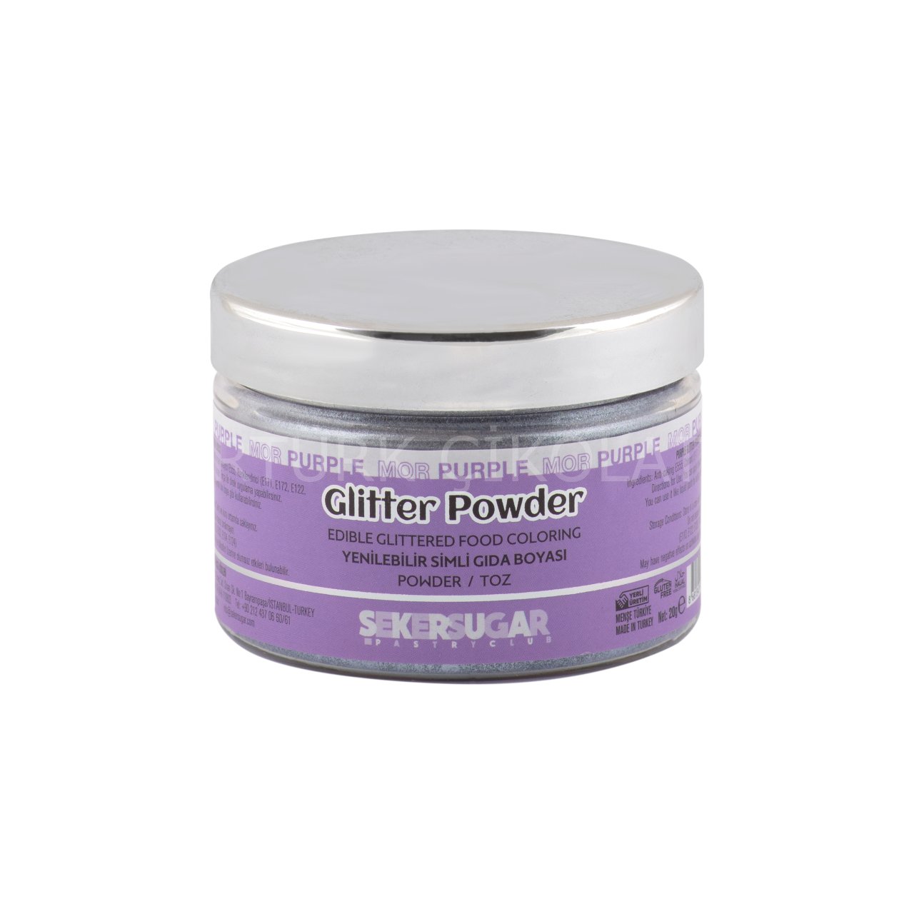 ŞEKER&SUGAR GLİTTER POWDER YENİLEBİLİR TOZ SİMLİ GIDA BOYASI MOR 20 GR