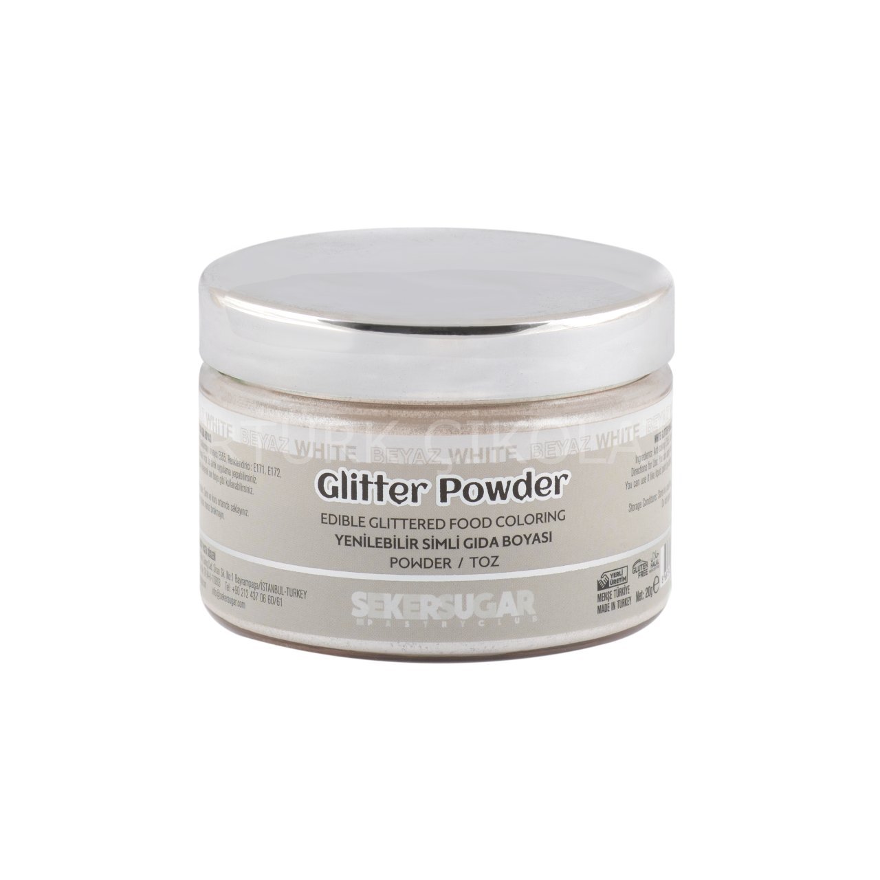 ŞEKER&SUGAR GLİTTER POWDER YENİLEBİLİR TOZ SİMLİ GIDA BOYASI BEYAZ 20 GR